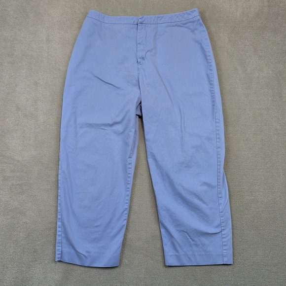 Lands End Size 14 Blue Cotton Crop Pants Womens Regular Straight Leg Casual — photo 2